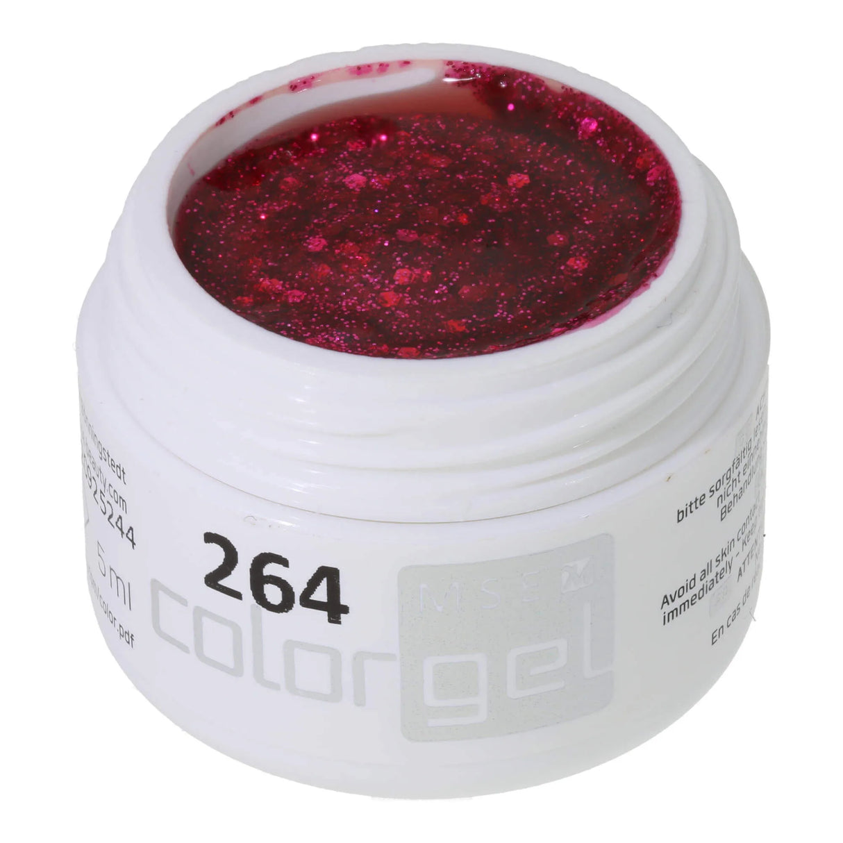 #264 Premium-GLITTER Color Gel 5ml Gel Rosa con Glitter Rosa e Grandi Particelle di Glitter Rosso Chiaro