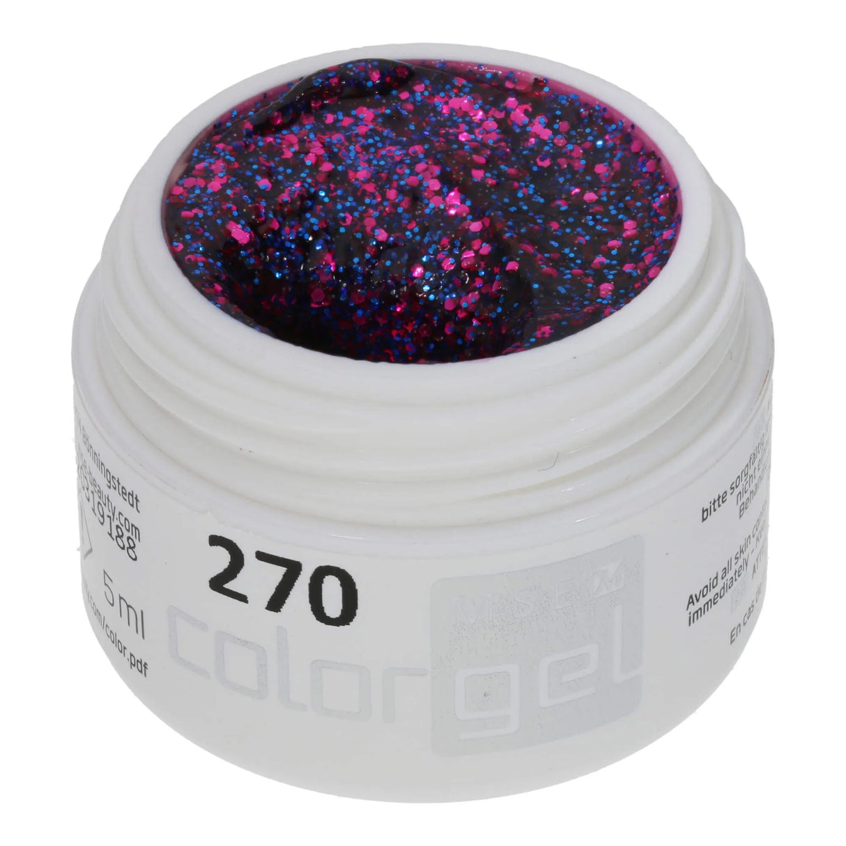 #270 Premium-GLITTER Color Gel 5 мл Розовый гель с розовым и синим блестками