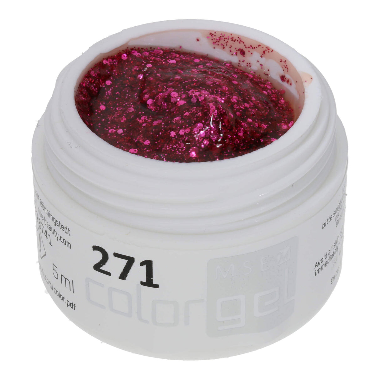 #271 Premium-GLITTER Color Gel 5ml Klares Gel mit pinkfarbenem Glitter in unterschiedlichen Grössen