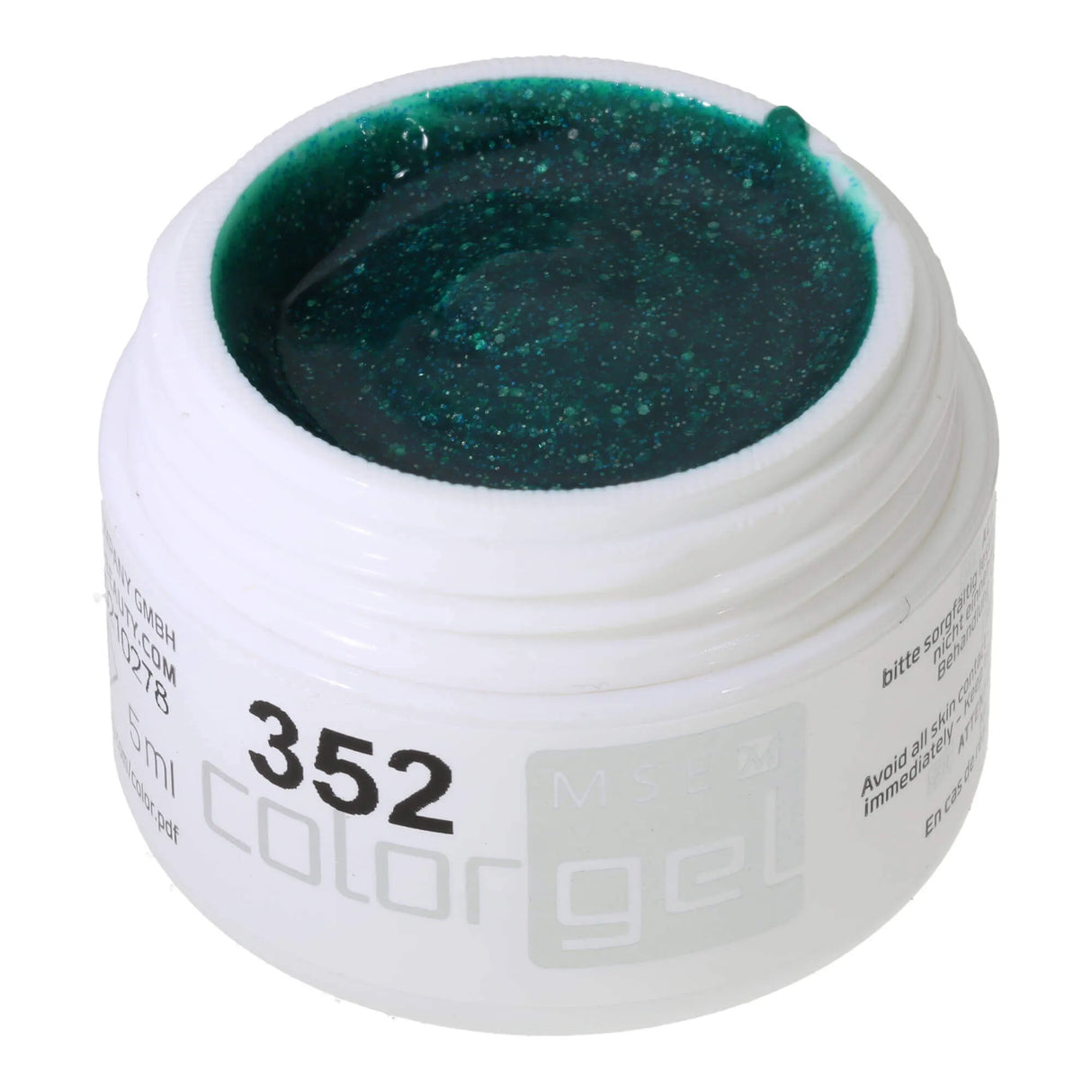 #352 <<<< t77>54>40>5>remium-GLITTER Color Gel 5ml Leuchtendes Grün mit grün-irisierendem Glitter