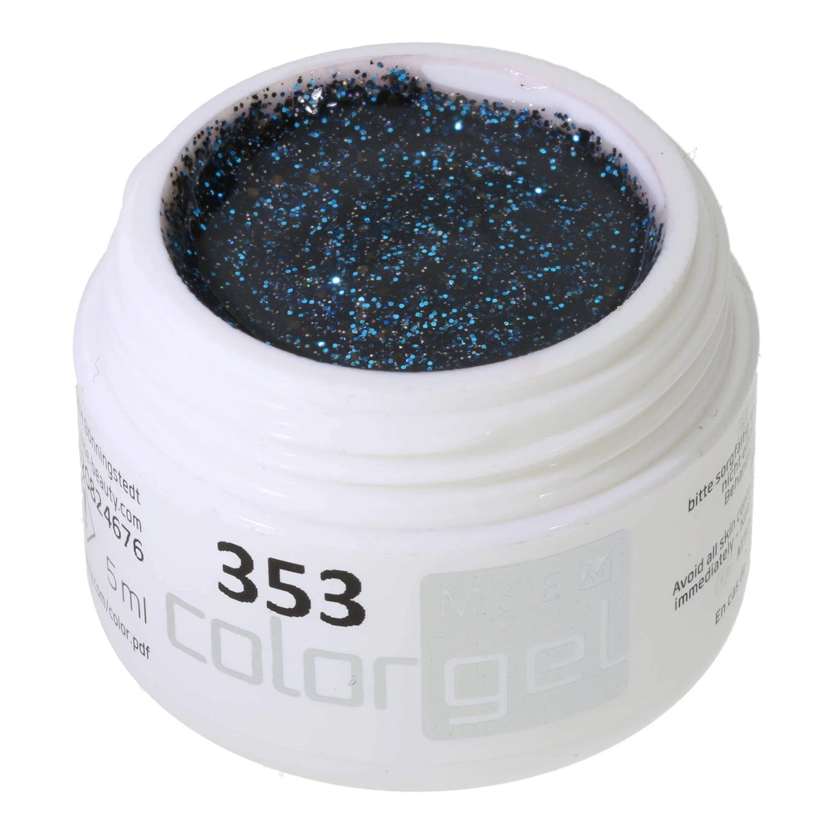 #353 <<<< t84>78>77>5>remium-GLITTER Color Gel 5ml Mischung aus schwarzem und royalblauem Glitter mit silbernen Akzenten
