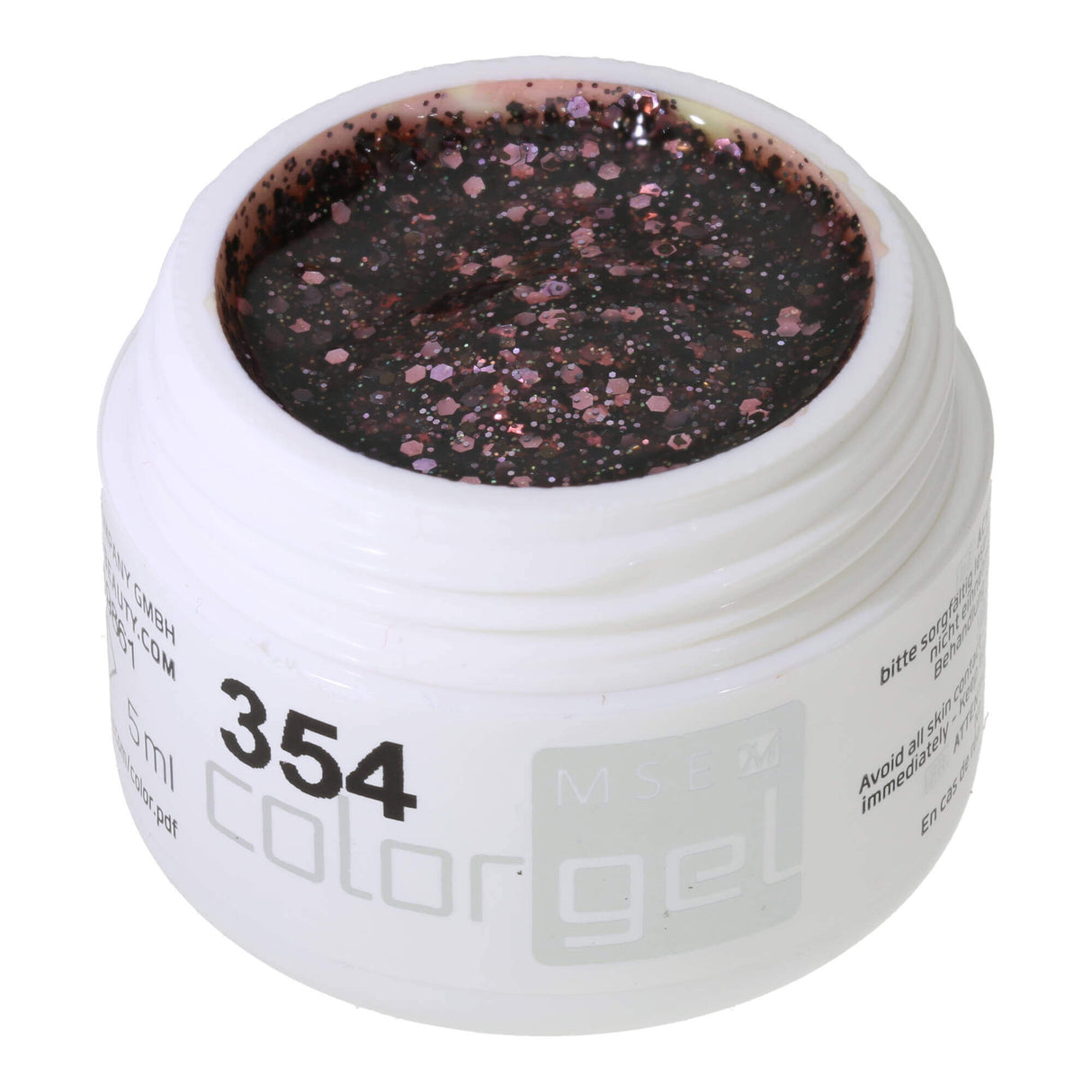 #354 Premium-GLITTER Color Gel 5ml Mischung aus schwarzem und blassrosafarbenem Glitter mit Rogenbogeneffekten