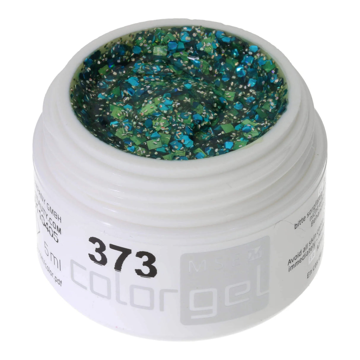 #373 << t69>5>remium-GLITTER Color Gel 5ml Cyanblaues/maigrünes/silbernes Glittergel