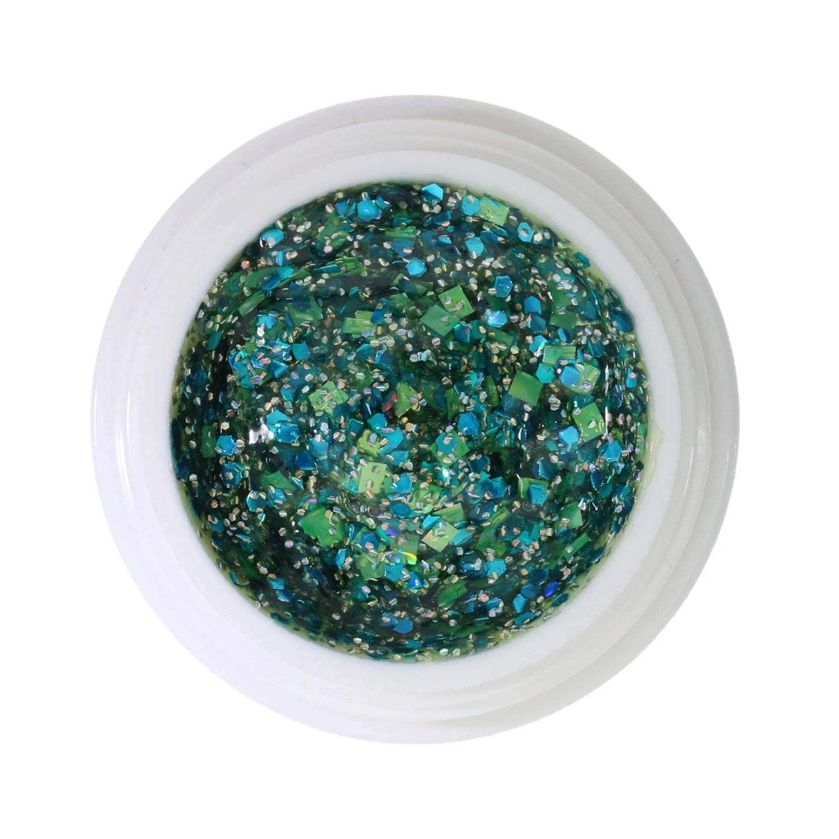 #373 << t69>5>remium-GLITTER Color Gel 5ml Cyanblaues/maigrünes/silbernes Glittergel