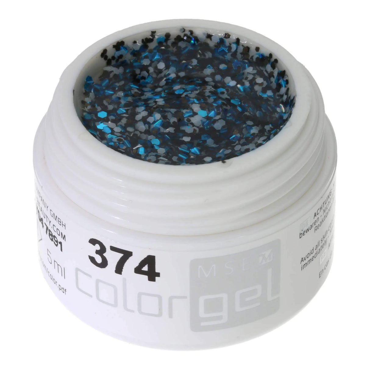 #374 <<< t47>42>5>remium-GLITTER Color Gel 5ml Polkadot-Glittergel in Weiss, Schwarz und Blau