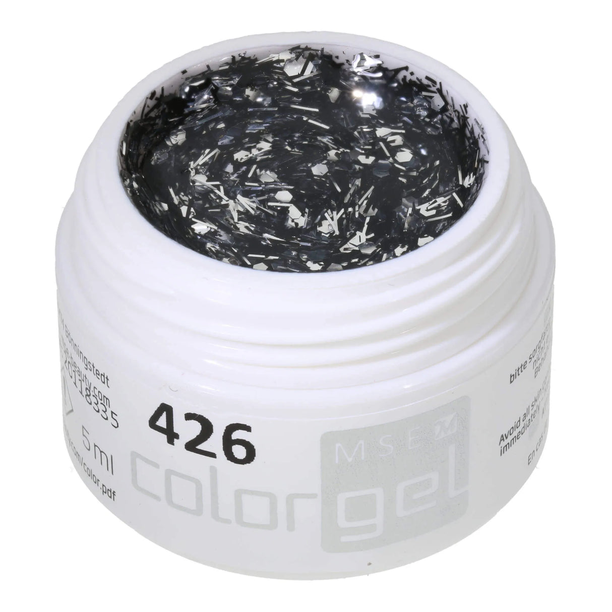 #426 << t44>5>remium-GLITTER Color Gel 5ml Silberglitter durchzogen von schwarzen FMộtden