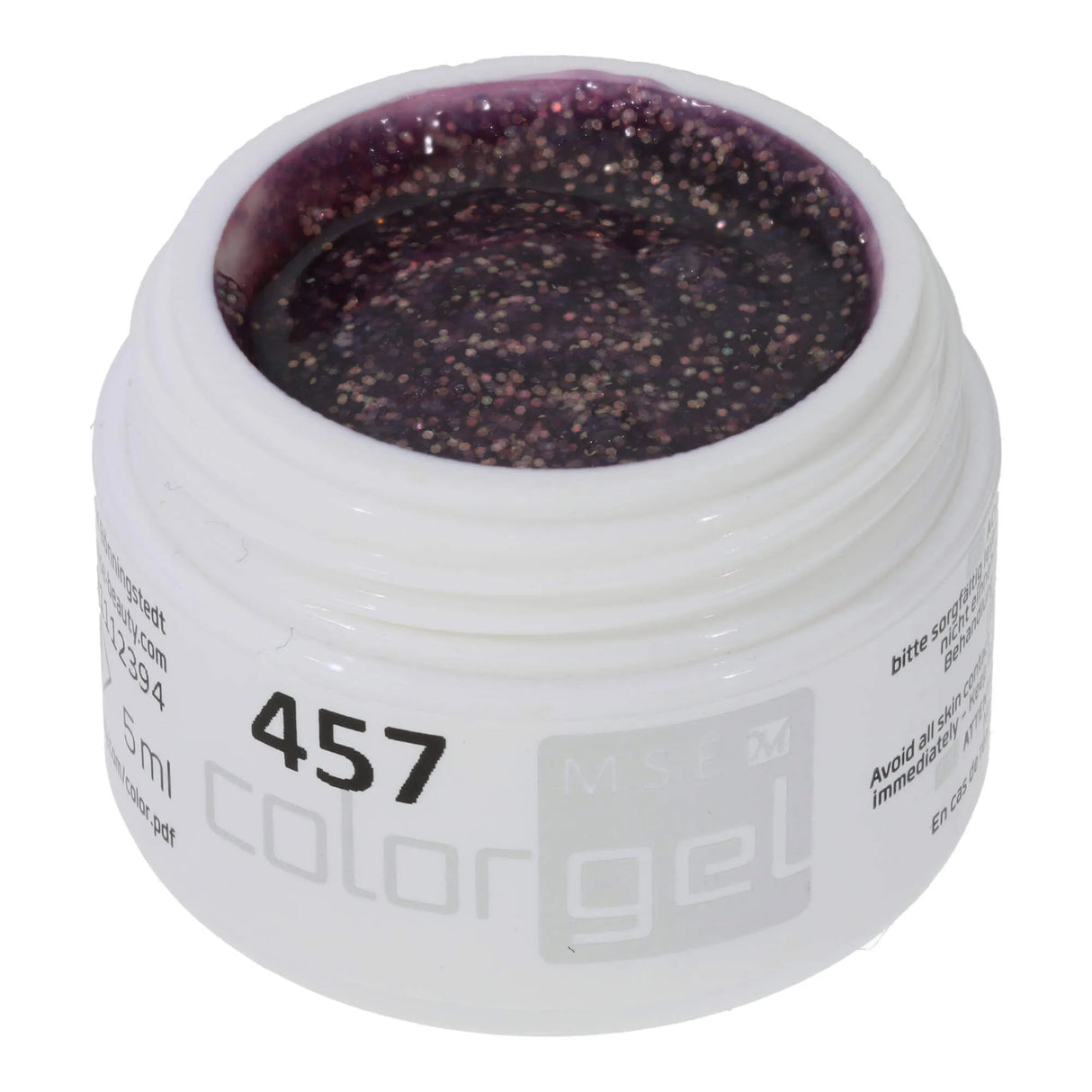 #457 Premium GLITTER Color Gel 5ml Transparent Lilac Gel with Lilac-Gold Iridescent Glitter