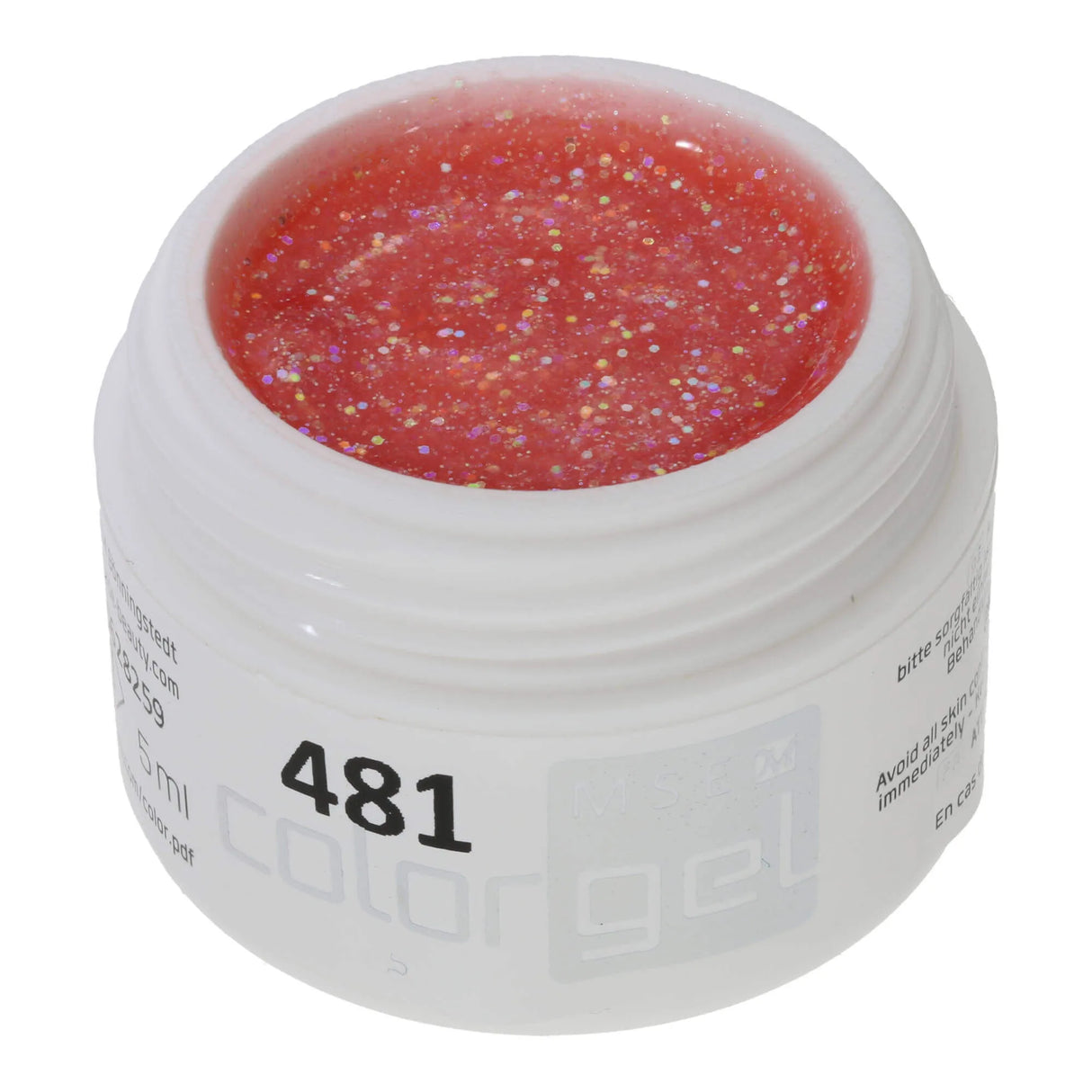 #481 Premium-GLITTER Gel de Color 5ml Gel transparente rosa con efecto arcoíris