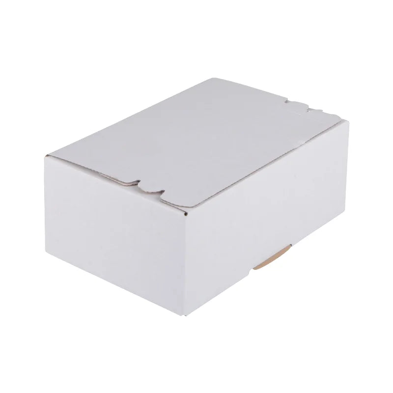 20x Automatikbodenkarton 210 × 140 × 80 mm – Weiß, mit 2 Selbstklebestreifen & Aufreißfaden