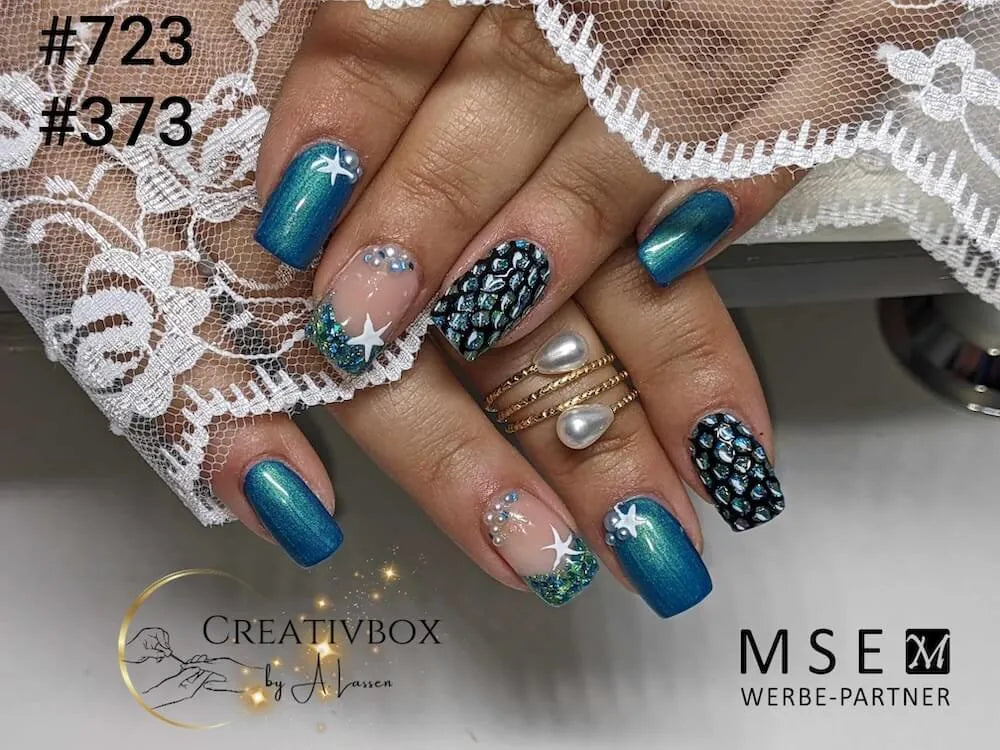 #373 << t69>5>remium-GLITTER Color Gel 5ml Cyanblaues/maigrünes/silbernes Glittergel