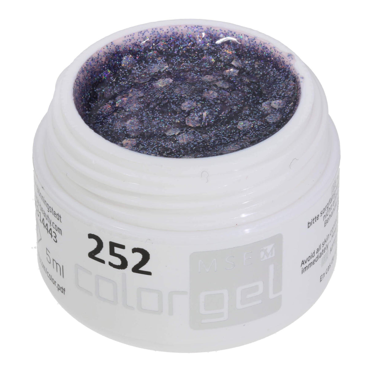 #252 Premium-GLITTER Color Gel 5ml Heller Lavendelton mit Regenbogenglitter in verschiedenen Grössen - MSE - The Beauty Company