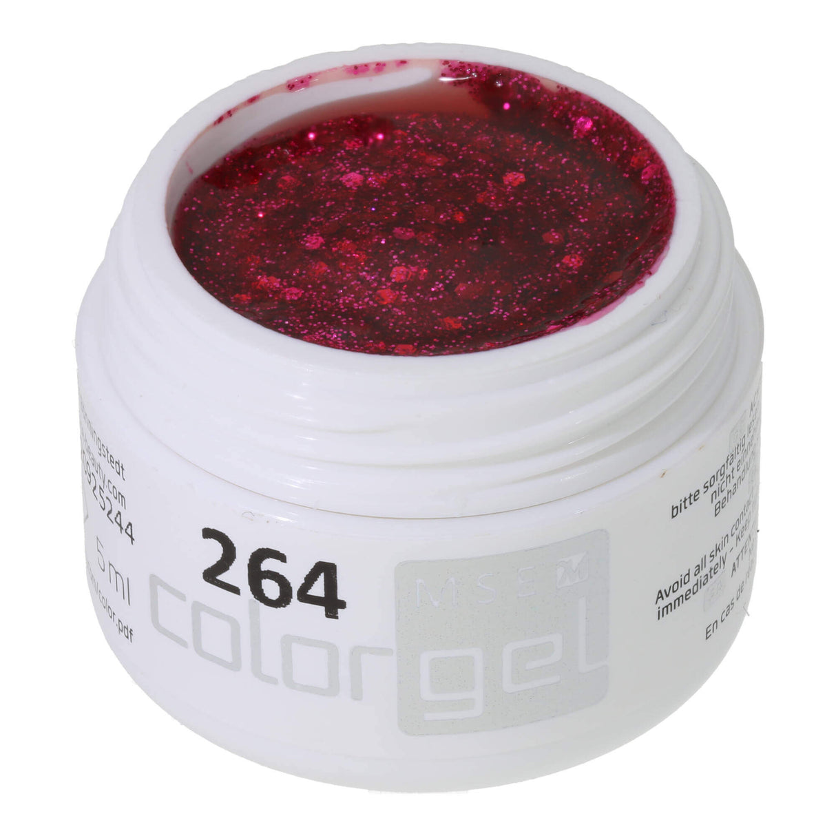 #264 Premium-GLITTER Color Gel 5ml Pinkfarbenes Gel mit pinkfarbenem Glitter und grossen hellroten Glitterpartikeln