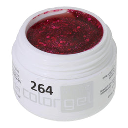 #264 Premium-GLITTER Color Gel 5ml Pinkfarbenes Gel mit pinkfarbenem Glitter und grossen hellroten Glitterpartikeln