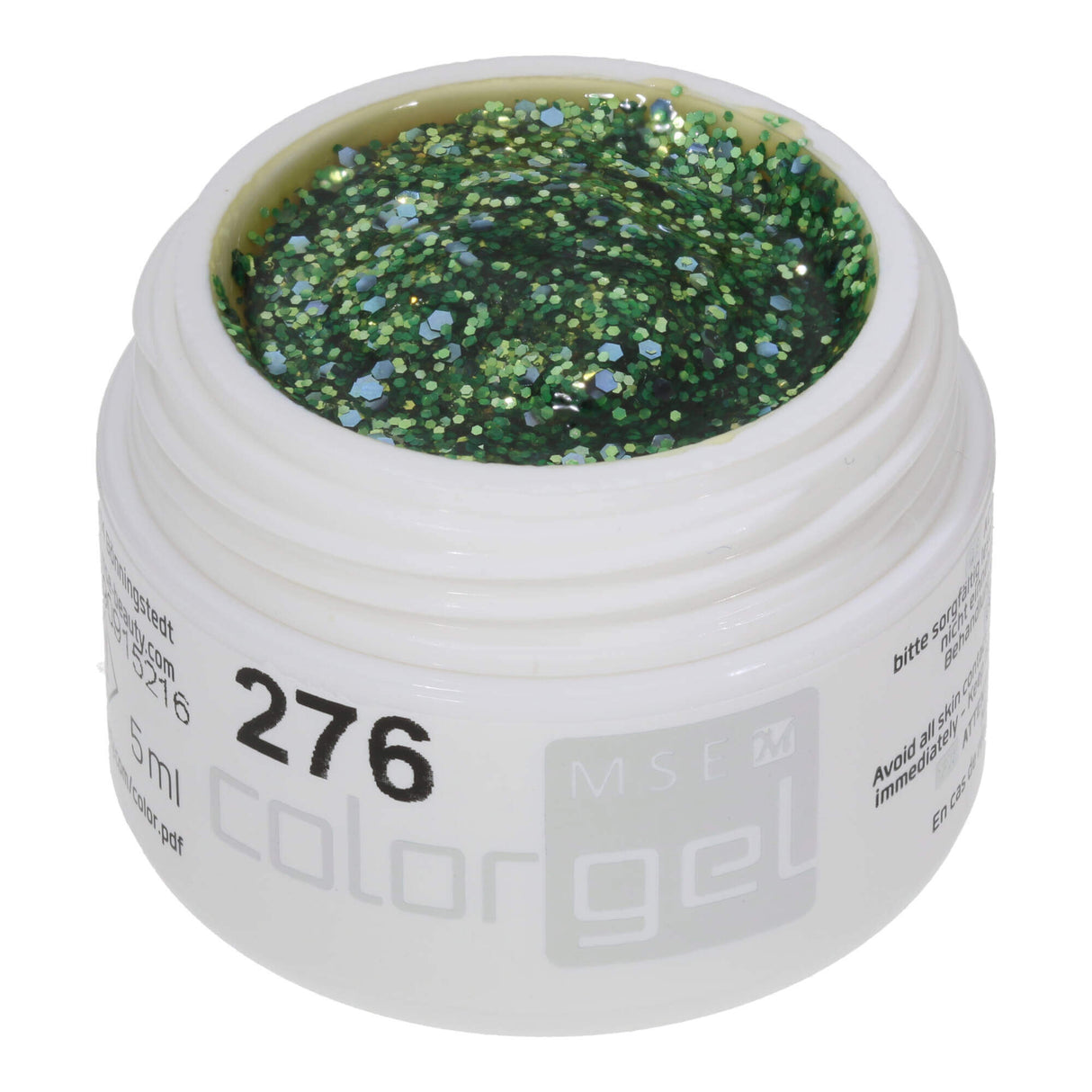 # 276 Premium GLITTER Color Gel 5ml Gel lấp lánh màu xanh lá cây tháng 5 được tạo điểm nhấn với ánh kim tuyến màu tím thô