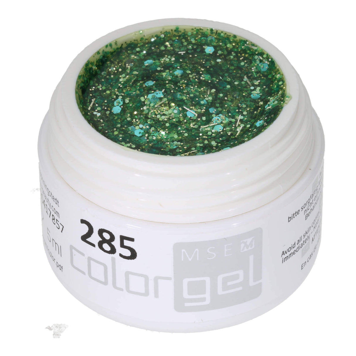 # 285 Premium-GLITTER Color Gel 5ml Gel lấp lánh màu xanh bạc hà pha trộn với ánh kim tuyến màu ngọc lam và ánh bạc