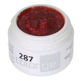 #287 Premium-GLITTER Color Gel 5ml Klares Gel mit rotem Glitter in unterschiedlichen Grössen