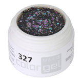 #327 Premium-GLITTER Color Gel 5ml Klares Gel mit einer Mischung aus silbernem und türkisem Glitter mit lilafarbenen Akzenten