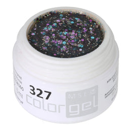 #327 Премиум GLITTER цветной гель 5 мл прозрачный гель с серебристым и бирюзовым блёстками с фиолетовыми акцентами