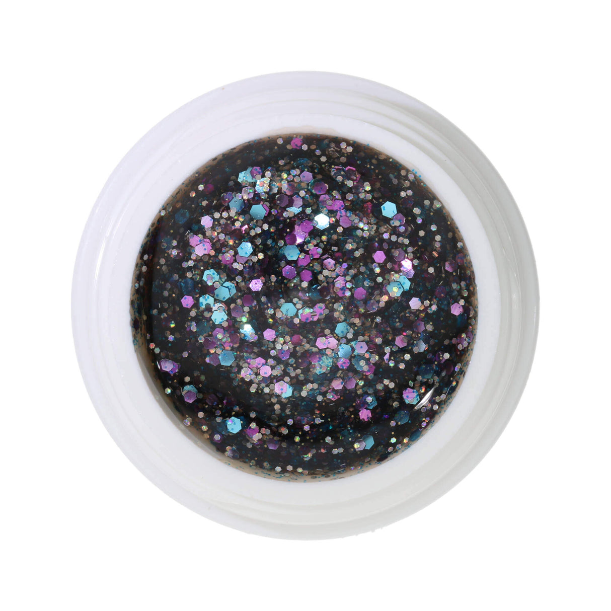 #327 Premium-GLITTER Color Gel 5ml Gel transparent avec un mélange de paillettes argentées et turquoise avec des accents violets
