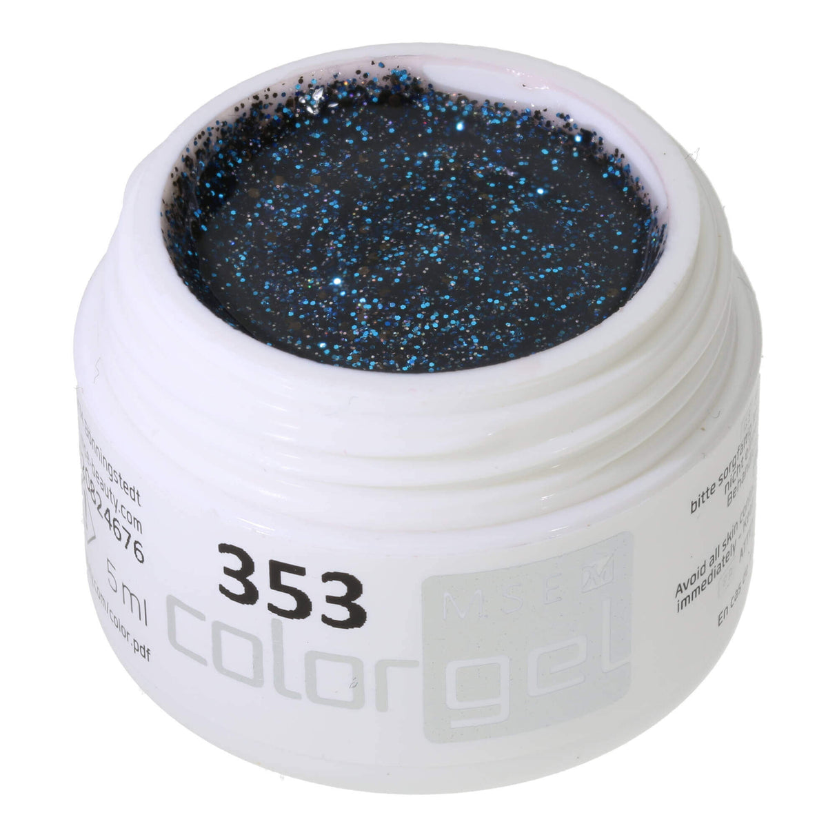 # 353 Premium-GLITTER Gel màu 5ml Hỗn hợp màu đen và xanh lam hoàng gia lấp lánh với các điểm nhấn màu bạc