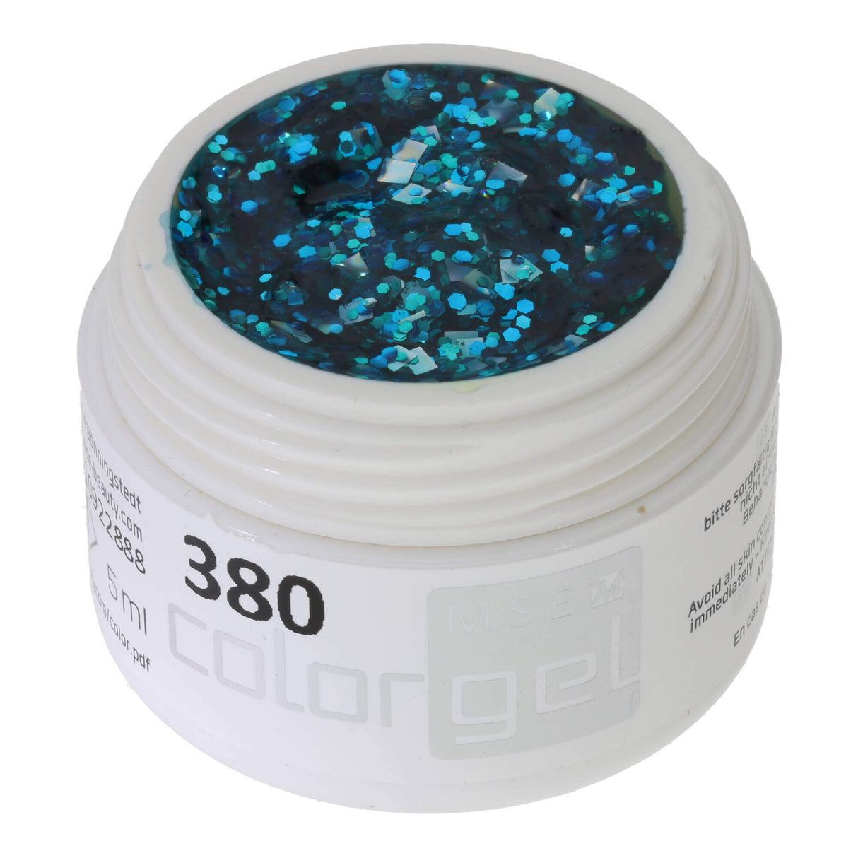 # 380 Premium-GLITTER Color Gel 5ml Silver glitter gel with turquoise accents