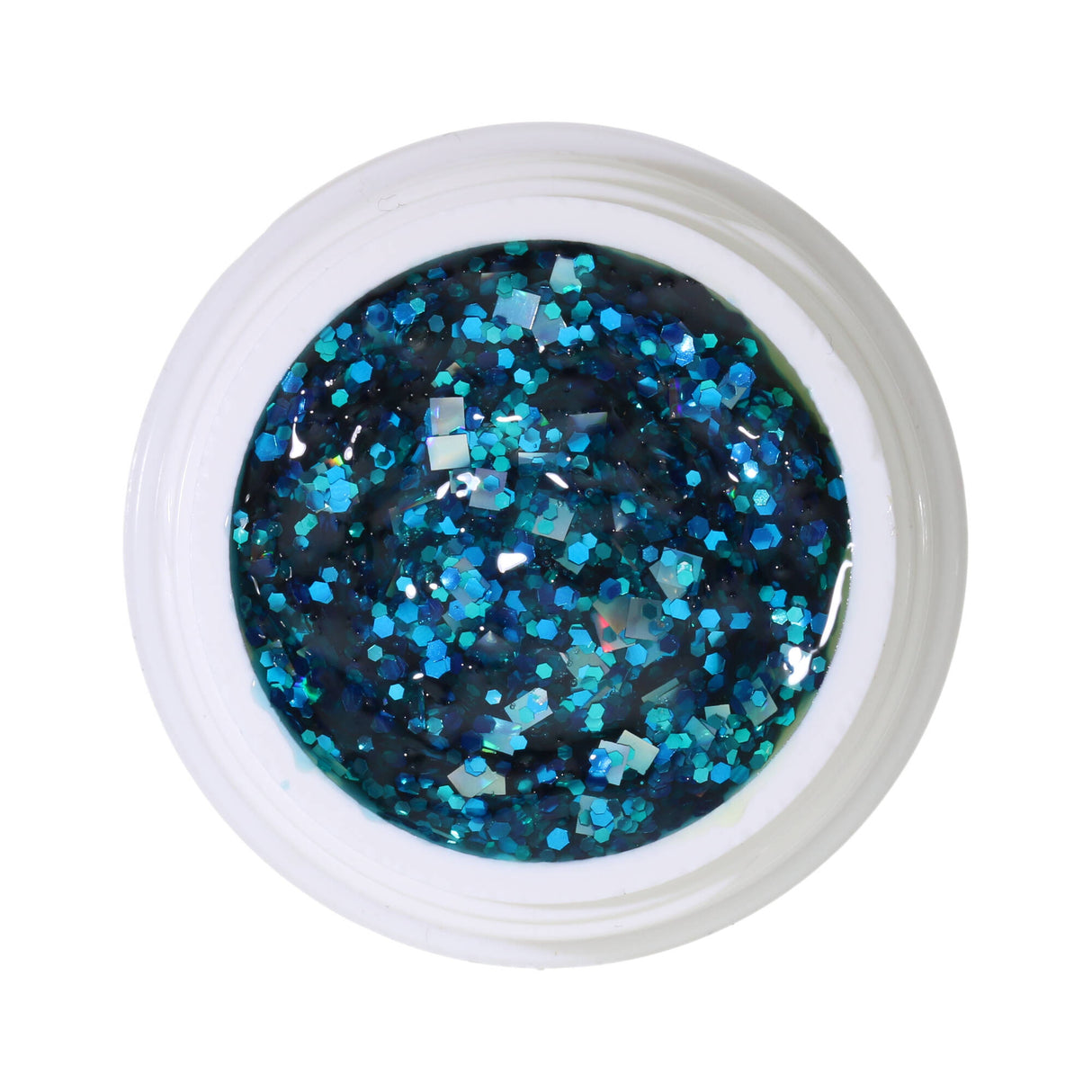 # 380 Premium-GLITTER Color Gel 5ml Silver glitter gel with turquoise accents