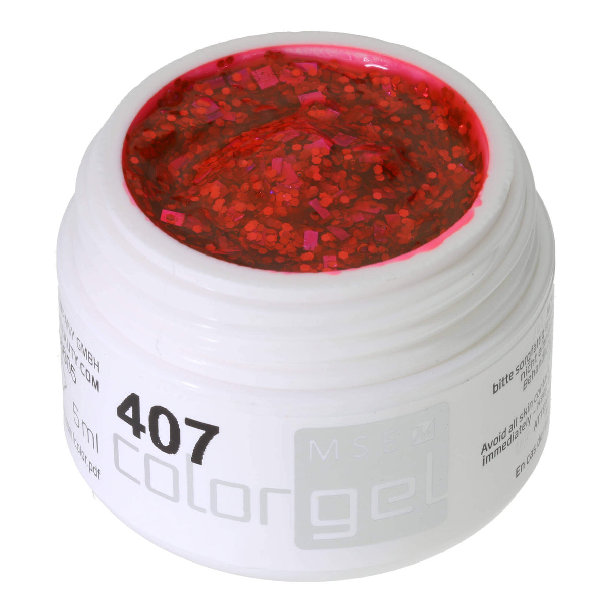 #407 Premium-GLITTER Color Gel 5ml Gel aus orangen und pinken Glitterpartikeln in unterschidlichen Formen