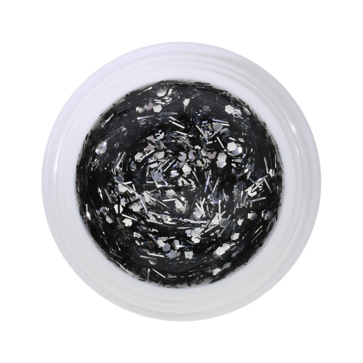 #426 Premium-GLITTER Color Gel 5ml Silberglitter durchzogen von schwarzen Fäden