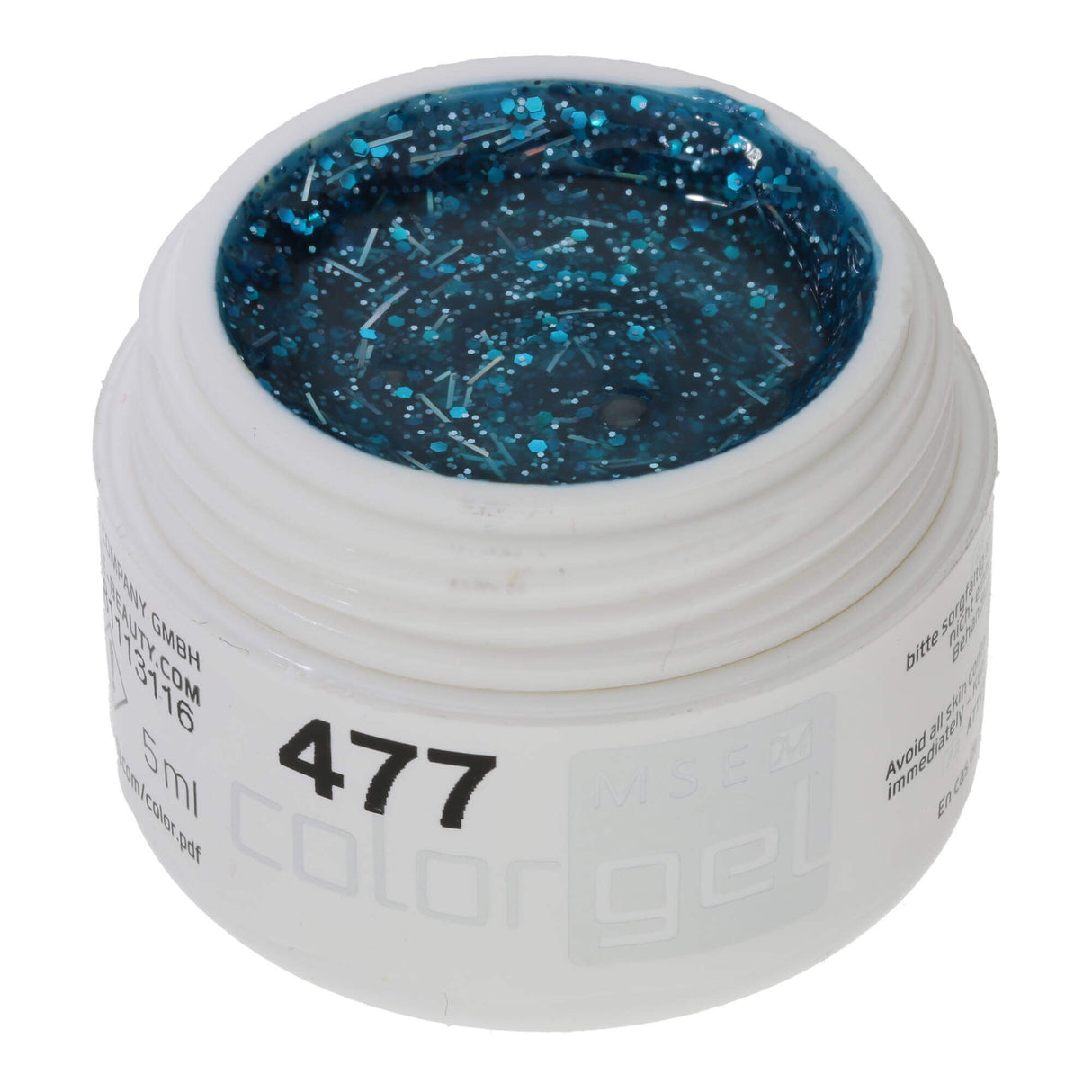 # 477 Premium-GLITTER Color Gel 5ml turquoise avec des paillettes turquoises et des fils d'argent
