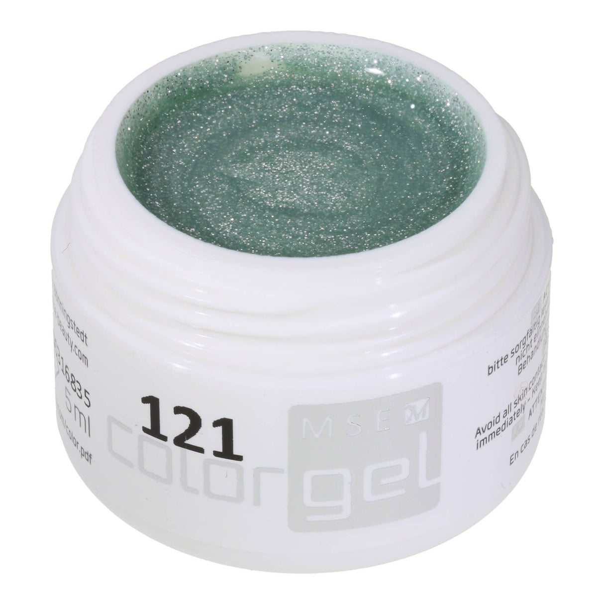 #121 Premium-GLITTER Color Gel 5ml Transparentes blasses Graugrün mit silbernem Glitter - MSE - The Beauty Company