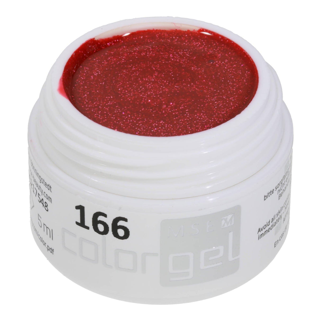 #166 Premium-GLITTER Color Gel 5ml Himbeerrot mit Silberglitter - MSE - The Beauty Company