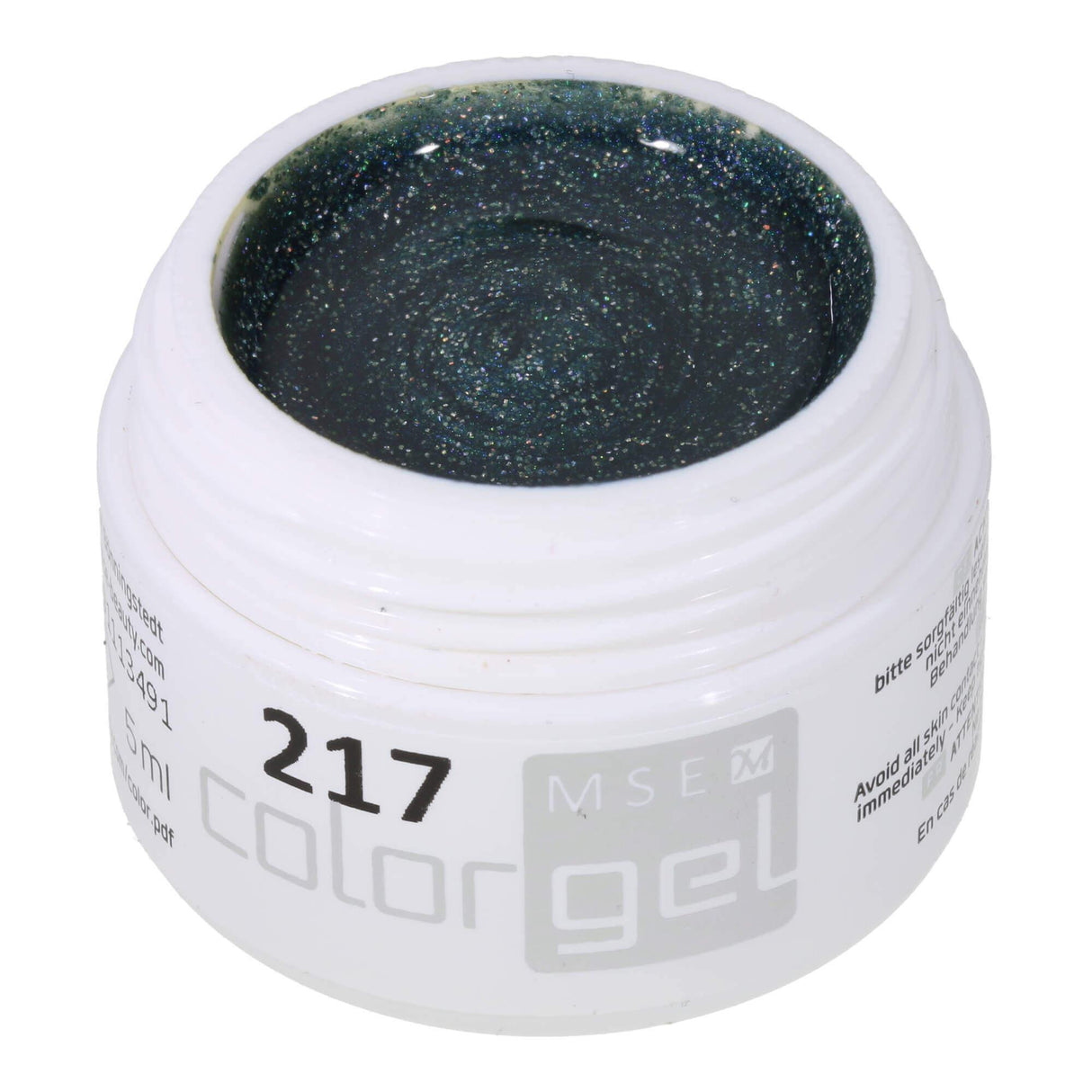 #217 Premium-GLITTER Color Gel 5ml Dunkler Petrolton in Kombination mit bronzefarbenem Glitter - MSE - The Beauty Company